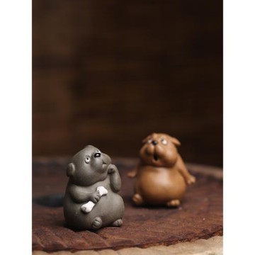 目瞪狗呆宜興紫砂茶寵擺件茶玩小擺設犬可愛香插個性創意香座小狗