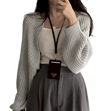 法式燈籠袖針織短版罩衫  胸寬56cm 袖長62cm 全長35cm  灰