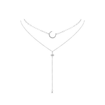 雙層星星月亮疊戴項鏈女款輕奢v領流蘇氛圍感鎖骨鏈高級甜酷頸鏈