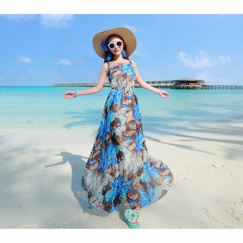 夏ワンピース ビーチワンピース ボヘミアン風 シフォンスカート マキシ丈 リゾート用 女性 レディース 夏ワンピ 海 通販 Lineポイント最大get Lineショッピング