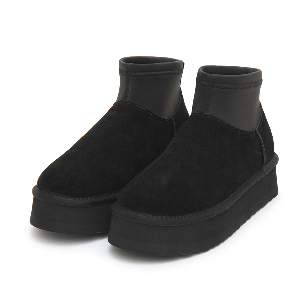 D+AF 萊卡拼接真皮厚底迷你短筒雪靴