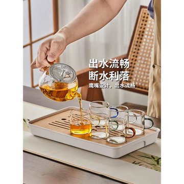 玻璃小茶杯耐熱功夫茶具加厚家用透明喝水杯子6只裝套裝泡茶杯架