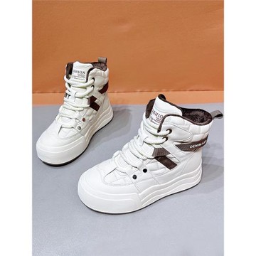 高幫棉鞋女冬季加絨女鞋防水防滑雪地靴2024新款運動真皮小白鞋子