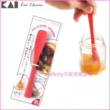 asdfkitty*貝印 紅色矽膠湯匙/挖罐頭匙/果醬抹刀/離乳食品湯匙 一體成型 可洗碗機洗-日本正版商品