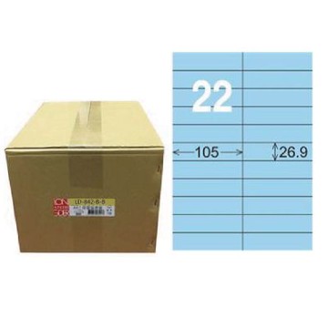 【龍德】LONGDER 三用電腦標籤 A4 22格 26.9*105mm淺藍1000張/箱 LD-842-B-B(適用雷射、噴墨、影印)