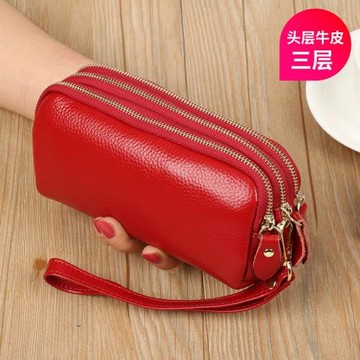 真皮手拿包女三層拉鏈大容量零錢包可放手機包2025媽媽軟皮手抓包