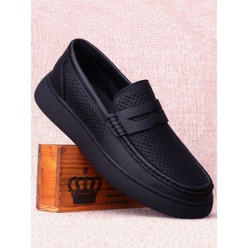 春夏透氣鏤空男鞋男士商務休閑皮鞋真皮一腳蹬高端頭層羊皮洞洞鞋