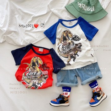 🌈✨mix1001❤️造型拼色恐龍印圖上衣✨兒童印圖上衣 5-17