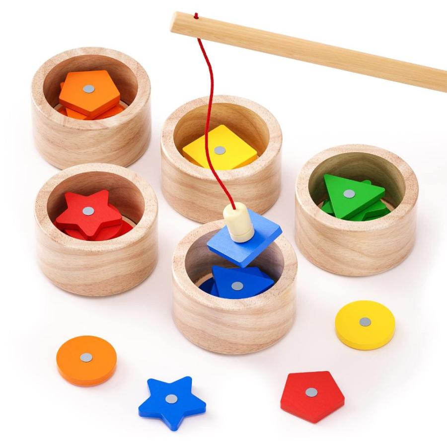 Wooden Montessori Toys for 1 Year Old Toddlers, Magnetic Fishing Game Car 5  with Animal Blocks, Shape Sorter Toys for 1 2 3 Year Old Toddlers, Fine  Motor Toys for - Kideno