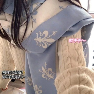 圍巾女 冬季新款圍巾 鳶尾花雙面圍巾 軟軟的圍巾 百搭 佛羅倫薩加厚保暖圍脖 高顏值 休閒 氣質 女士披肩
