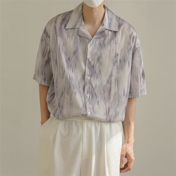 MG氣質高級感垂墜短袖襯衫男薄款夏扎染褶皺輕奢設計寬松免燙襯衣