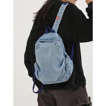 水洗牛仔布小背包男百搭復古慵懶風森系雙肩包原宿高中大學生書包
