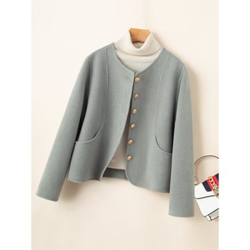 2024新款秋冬羊毛呢子小款毛呢外套雙面羊絨大衣女短款高端小個子