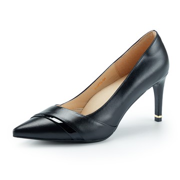 TAS 完美曲線羊皮抓褶尖頭高跟鞋 黑色 #44501