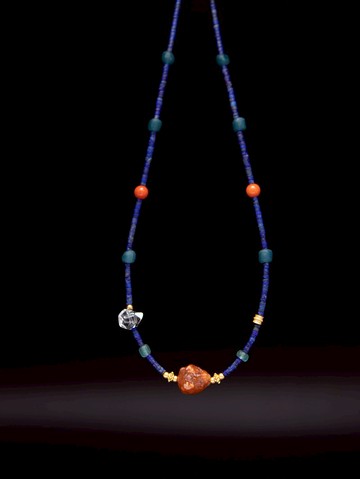 天然老礦料青金石+阿拉善瑪瑙+樓蘭琉璃古珠+白水晶+珊瑚珠