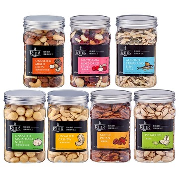 (最後出貨日2/9)【盛香珍】KING頂級堅果罐/罐(綜合堅果/腰果/夏威夷纖果/楓糖胡桃/杏仁小魚/開心果/夏威夷豆)(部分短效)
