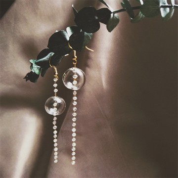 HiOnion奧地利水晶流蘇長款超閃耳環玻璃球耳夾簡約復古修飾臉型