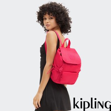 『拉拉包』Kipling 質感莓粉束口後背包-JOETTA