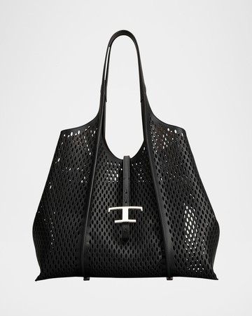 Medium Laser-Cut Leather Shopping Tote Bag