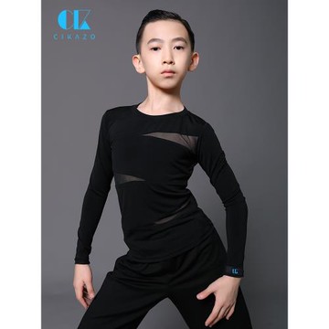 茜卡索 拉丁舞服男童秋冬長袖上衣舞蹈服男孩演出比賽服訓練G5024