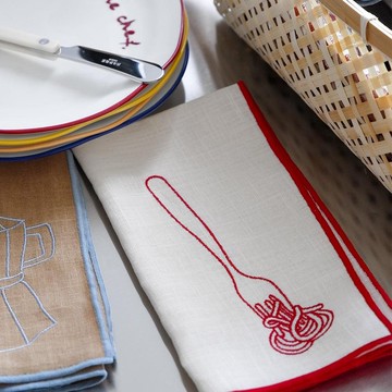 【英國 MÆGEN】刺繡棉麻餐巾組-白 (義大利麵) /2入裝