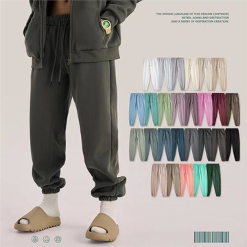 秋冬款純色休閑加絨衛褲男女款美式潮牌街舞休閑褲hiphop束腳褲男