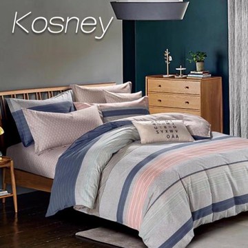 KOSNEY  城市律動  頂級100%精梳純棉加大床包被套組