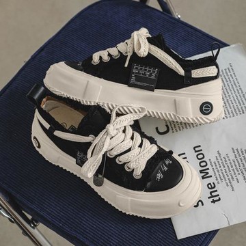 好看的！松糕厚底休閑帆布乞丐鞋開口笑小白鞋板鞋女