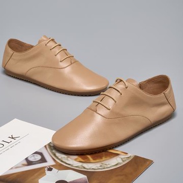 德芙琳舒適單鞋女牛津小白皮鞋軟真鹿皮平跟圓頭春秋季2024新款