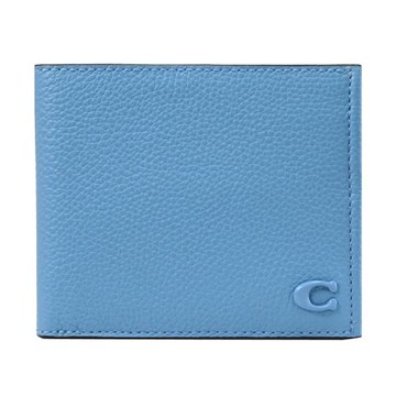 COACH CC136 經典C LOGO質感荔枝皮革對開8卡短夾.水藍