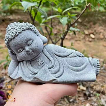 【祥瑞阁】青砂石小沙彌擺件 佛祖也可愛 慵懶靜心幼臥佛 佛像擺件裝飾桌面 神明擺件 禪意茶寵 青砂石茶寵 可放水缸