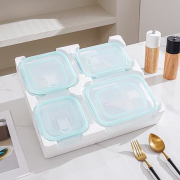 8件套玻璃保鮮盒套裝高硼硅飯盒4件套亞馬遜保麗龍安全包裝玻璃碗