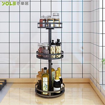 YOLE悠樂居 廚房烤漆不鏽鋼旋轉調味瓶罐架-三層圓形
