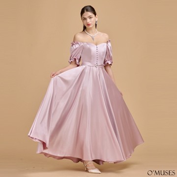 OMUSES 兩穿光澤感粉紫色長禮服