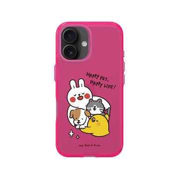 iPhone 16 Clear 粉漾桃 - 懶散兔與啾先生 Lazy Rabbit and Mr.Chu - Happy pet Happy life