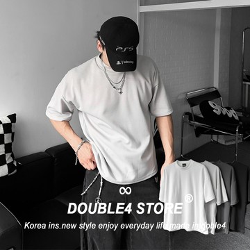 【DOUBLE4】韓國 短版短袖上衣 Cleanfit 小高領 寬鬆 素面 BOXY 顯高 韓系 2538