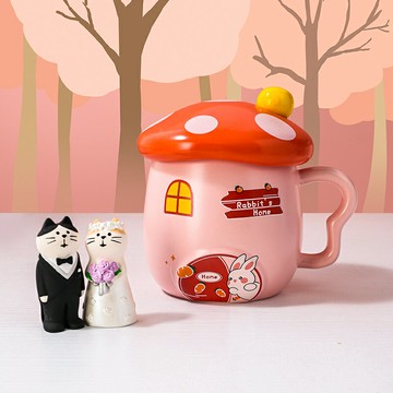 陶瓷蘑菇水杯辦公室可愛超萌創意少女個性馬克杯子卡通帶蓋勺潮流