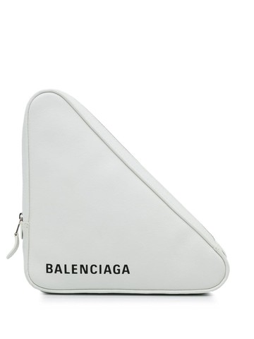 Balenciaga Pre-Owned - Triangle logo-print clutch bag - women - Calf Leather - One Size - White