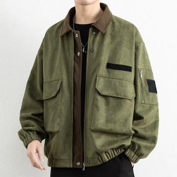 「PMS」麂皮絨工裝夾克 麂皮絨外套 翻領外套 寬松 休閑 工裝夾克 長袖外套 防風外套 外套男 夾克外套2656