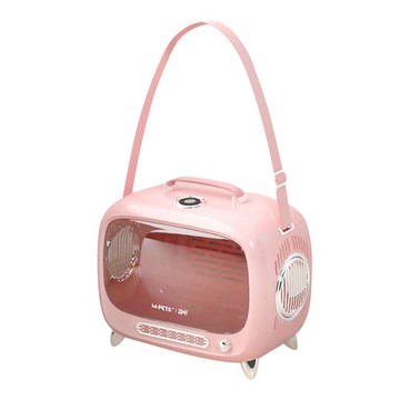 摩達客-質感設計復古小電視寵物貓包-太空艙車載肩背手提三用/粉色/6kg以下貓狗適用 -廠商直送