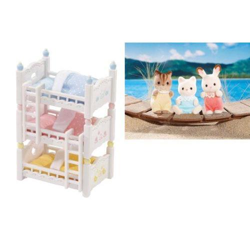 Calico Critters Baby Friends Triplets and Triple Baby Bunk Beds