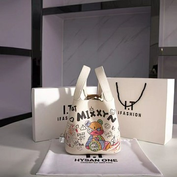 塗鴉菜籃子女包 2023時尚小眾水桶手提包 精品日系原創手提包 潮流側背包收納袋 戶外旅行購物袋