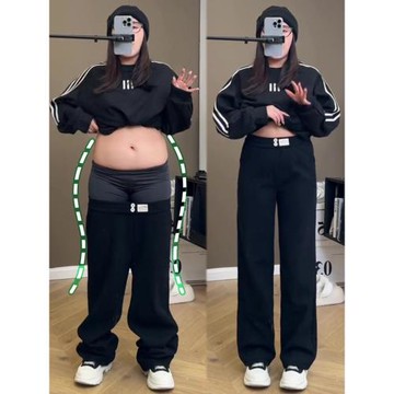 雪尼爾窄版闊腿褲女秋冬梨型身材高腰大碼褲子胖mm顯瘦休閑直筒褲