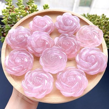 天然粉晶玫瑰花粉晶花朵顏色粉潤手工雕刻粉水晶花朵飾品擺件裝飾