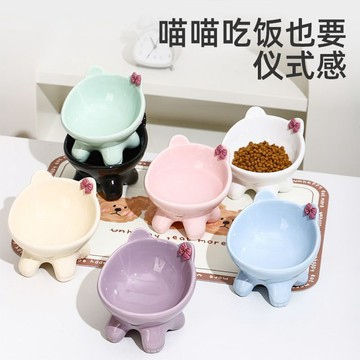 陶瓷貓咪碗 狗狗碗 貓飯碗 貓糧碗 寵物高腳碗 大容量寵物碗 貓咪護頸斜口水碗 可愛寵物貓咪碗 寵物餵食碗