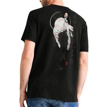 日本製藝術T恤 鶴 100%純棉 無性別差異 黑