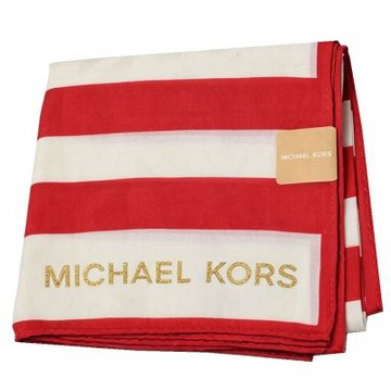 MICHAEL KORS 紅白撞色橫紋暗紋MK LOGO字母圖騰帕領巾(52CM)