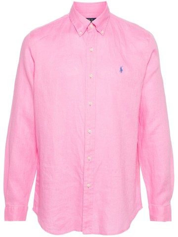Polo Ralph Lauren - buttoned-down slim-cut linen shirt - men - Linen/Flax - M - Pink