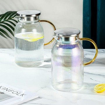 (買一送一) 日本FOREVER 耐熱玻璃直條紋把手水壺1500ml 2款 - 透明