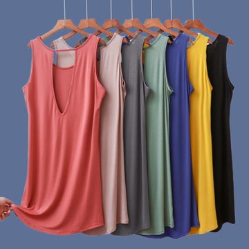 莫代爾露背睡裙女夏季薄款寬松家居睡衣背心裙大碼性感美背連衣裙